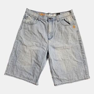Academiks Mens Loose Fit Baggy Bermuda Jean Shorts 36‎ Denim Skater Hip Hop Y2K